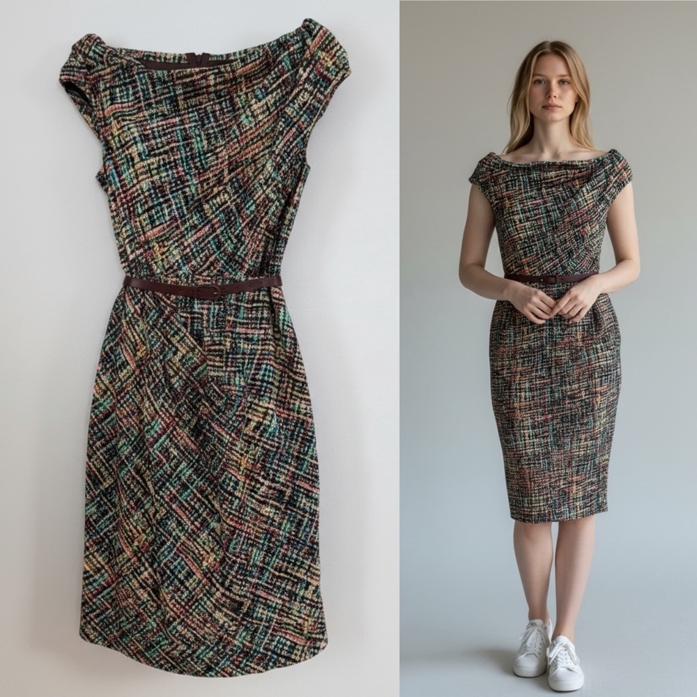 Byron Lars Beauty Mark Draped Shoulder Tweed-Inspired Silk Blend Dress – Size 4